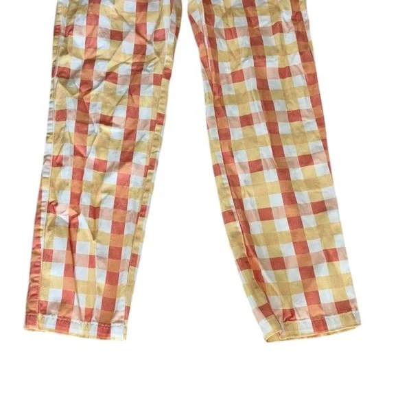 Free People She’s All That Orange Yellow Picnic Gingham Checker Crop Pants - 8 - Picture 8 of 15